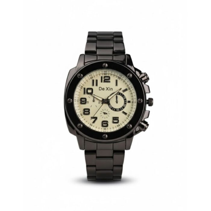 ⁦ساعه يد رجالية دائرية ستانلس ستيل لون أسود⁩ - الصورة ⁦2⁩