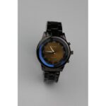 ساعه يد رجالية دائرية ستانلس ستيل لون أسود