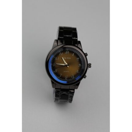 ساعه يد رجالية دائرية ستانلس ستيل لون أسود