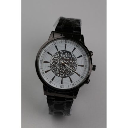 ساعه يد رجالية دائرية ستانلس ستيل لون أسود