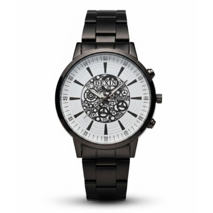 ⁦ساعه يد رجالية دائرية ستانلس ستيل لون أسود⁩ - الصورة ⁦2⁩