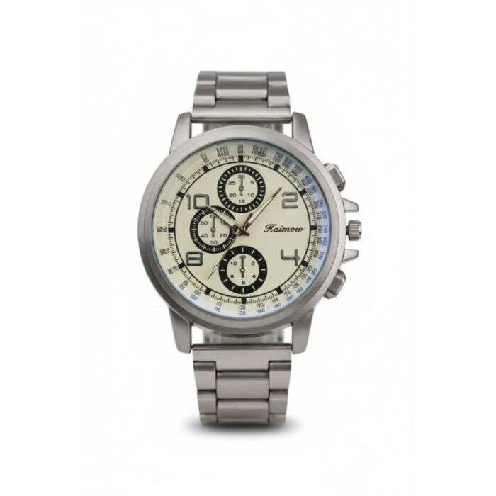 ⁦ساعه يد رجالية دائرية ستانلس ستيل لون فضي⁩ - الصورة ⁦2⁩