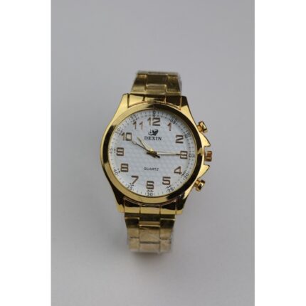 ساعه يد رجالية دائرية ستانلس ستيل لون ذهبي