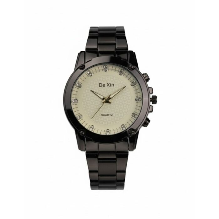 ⁦ساعه يد رجالية دائرية ستانلس ستيل لون أسود⁩ - الصورة ⁦2⁩