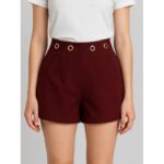 شورت ستاتي قصير للنساء لون عنابي
