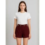 ⁦شورت ستاتي قصير للنساء لون عنابي⁩ - الصورة ⁦2⁩