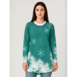 بلوزة كم طويل ستاتية لون أخضر