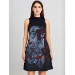 فستان صيفي نص كم للنساء لون أسود