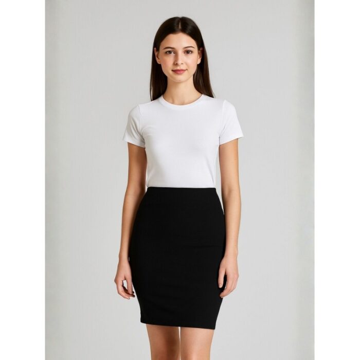 ⁦تنورة ستاتية قصيرة لون أسود⁩ - الصورة ⁦2⁩