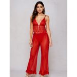 بجامة لانجري حفر لون أحمر