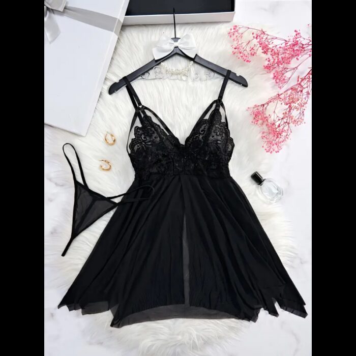 ⁦قميص نوم لانجري لون أسود⁩ - الصورة ⁦2⁩