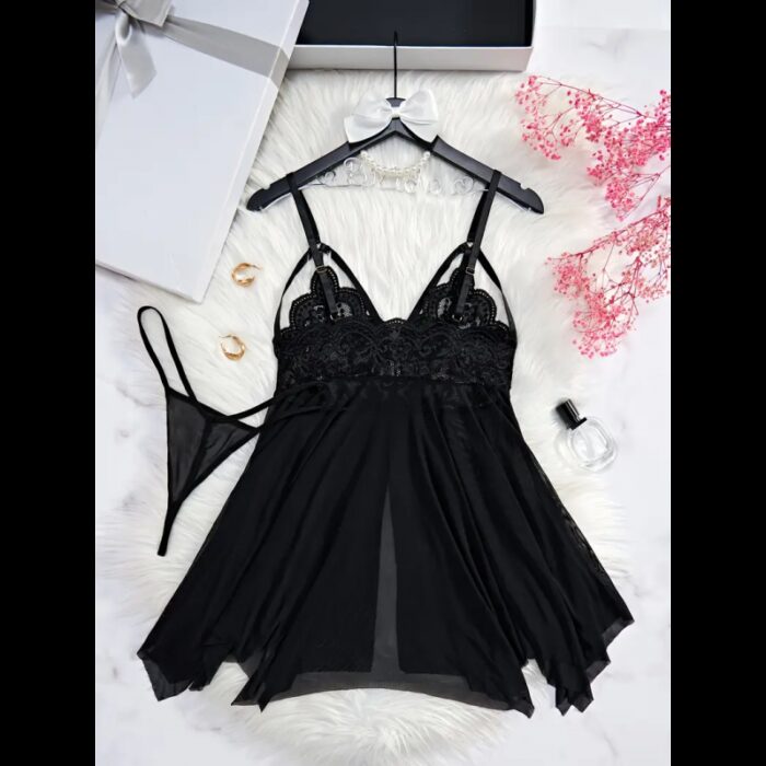 ⁦قميص نوم لانجري لون أسود⁩ - الصورة ⁦3⁩