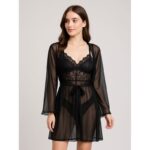 طقم لانجري قميص نوم مع روب لون أسود