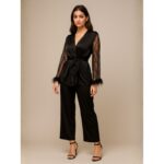 بجامة لانجري ثلاث قطع مع روب لون أسود