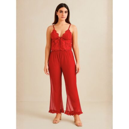 بجامة لانجري حفر لون أحمر