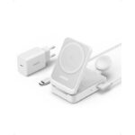 MagGo Wireless Charging Station (15W, Foldable 3-in-1) (WHITE)