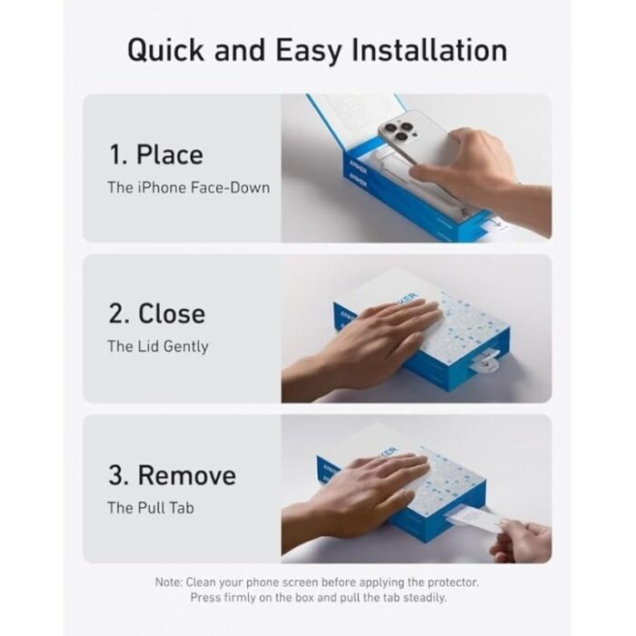 ⁦شاشة حماية لهاتف ايفون 16 برو من الزجاج المقوى عالي الدقة خالي من الفقاعات والغبار من Anker⁩ - الصورة ⁦4⁩