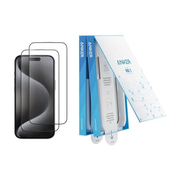 ⁦شاشة حماية لهاتف ايفون 16 برو من الزجاج المقوى عالي الدقة خالي من الفقاعات والغبار من Anker⁩ - الصورة ⁦5⁩