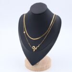 ⁦سلسال ذهبي طبقتين عريض ورفيع بتصميم أفعى⁩ - الصورة ⁦2⁩