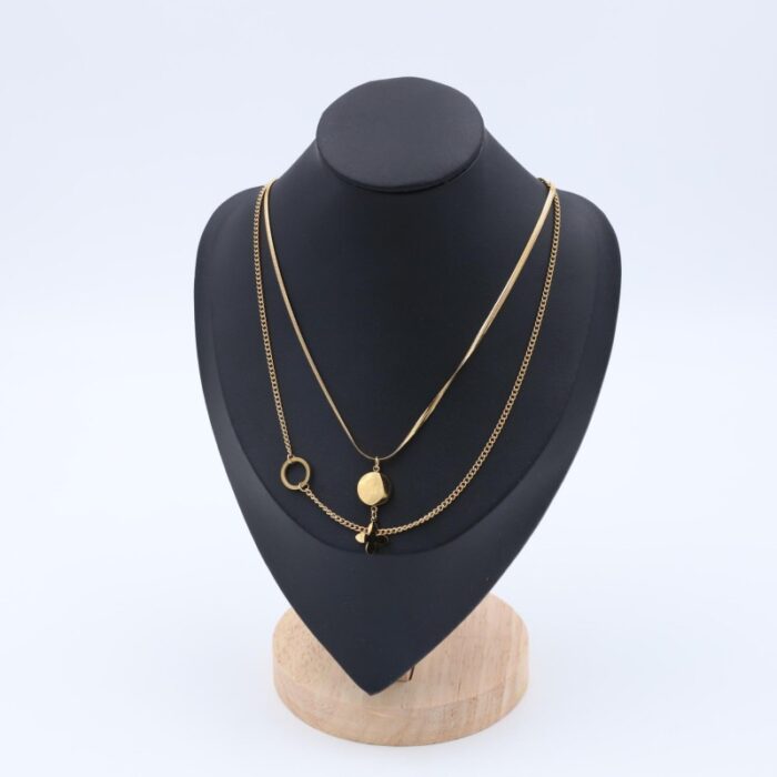 ⁦سلسال ذهبي طبقتين بتصميم دوائر ووردة⁩ - الصورة ⁦2⁩