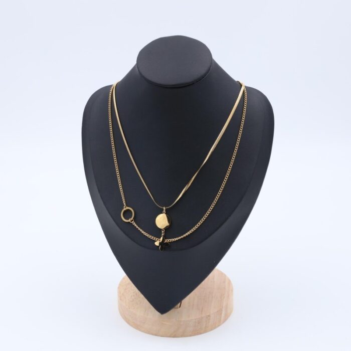 ⁦سلسال ذهبي طبقتين بتصميم دوائر ووردة⁩ - الصورة ⁦3⁩