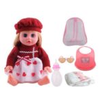 دمية طفلة بعيون متحركة مع أصوات تشمل نظارة شال رضاعة وحفاضة طول 35 سم