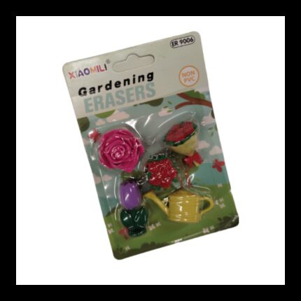 طقم ممحاة للأطفال 5 قطع بأشكال ورود وأدوات زراعة