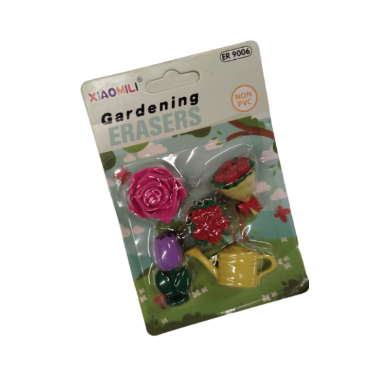 ⁦طقم ممحاة للأطفال 5 قطع بأشكال ورود وأدوات زراعة⁩ - الصورة ⁦1⁩