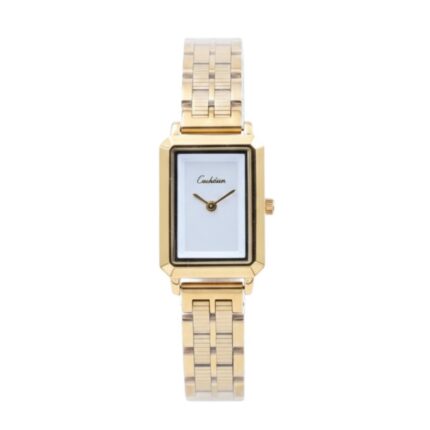 ساعة نسائية مستطيلة مع زركون اللون ذهبي من ماركة FJ مع كفالة سنتين ضد تغير اللون