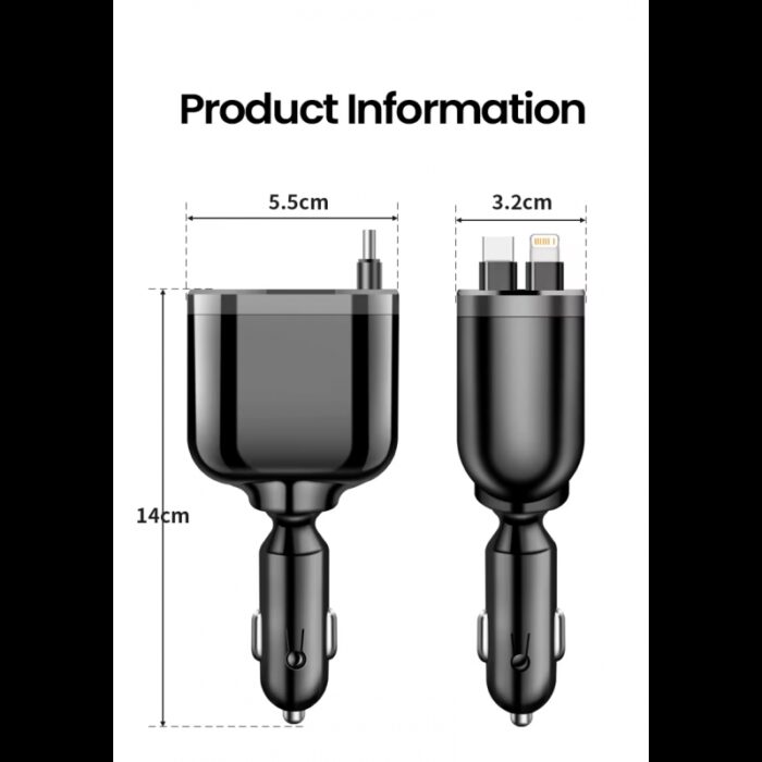 ⁦شاحن سيارة مع كوابل ايفون و type-c زمبرك وشاشة فحص البطارية⁩ - الصورة ⁦3⁩