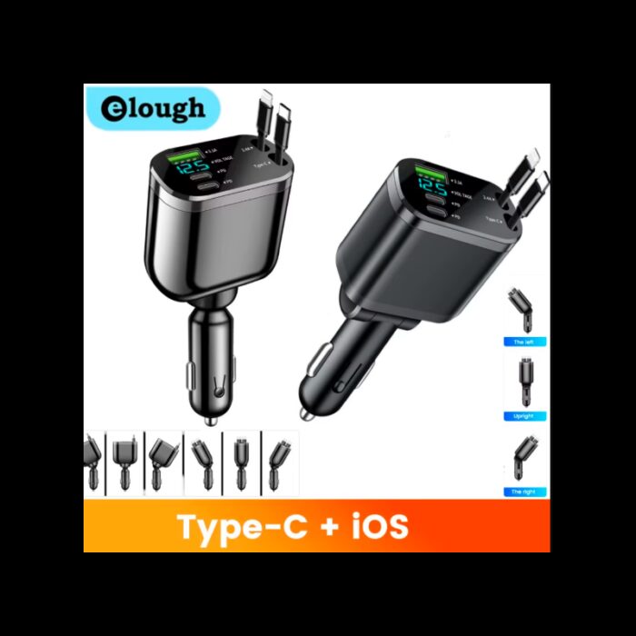 ⁦شاحن سيارة مع كوابل ايفون و type-c زمبرك وشاشة فحص البطارية⁩ - الصورة ⁦4⁩