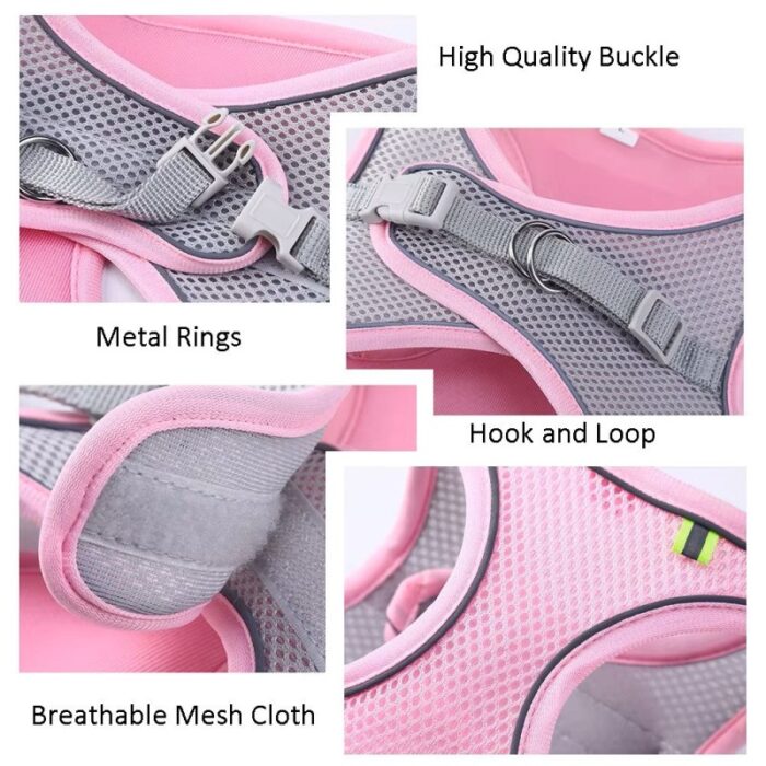 ⁦حزام للقطط والكلاب الأليفة قابل للتعديل مصنوع من قماش ناعم مريح مزود بشرائط عاكسة للاستخدام الآمن والمريح في الخارج مقاس Medium⁩ - الصورة ⁦5⁩