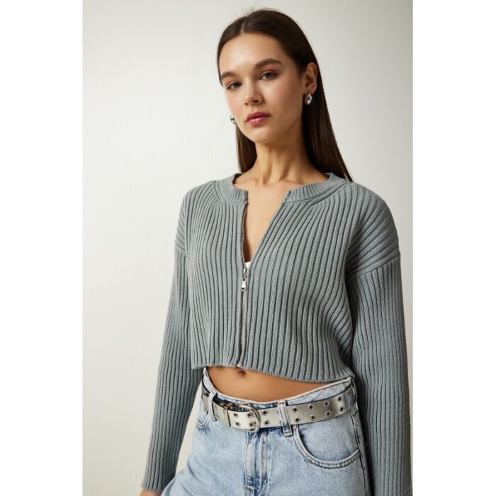 ⁦جاكيت صوف بسحاب لون سكني⁩ - الصورة ⁦3⁩