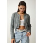 ⁦جاكيت صوف بسحاب لون سكني⁩ - الصورة ⁦4⁩