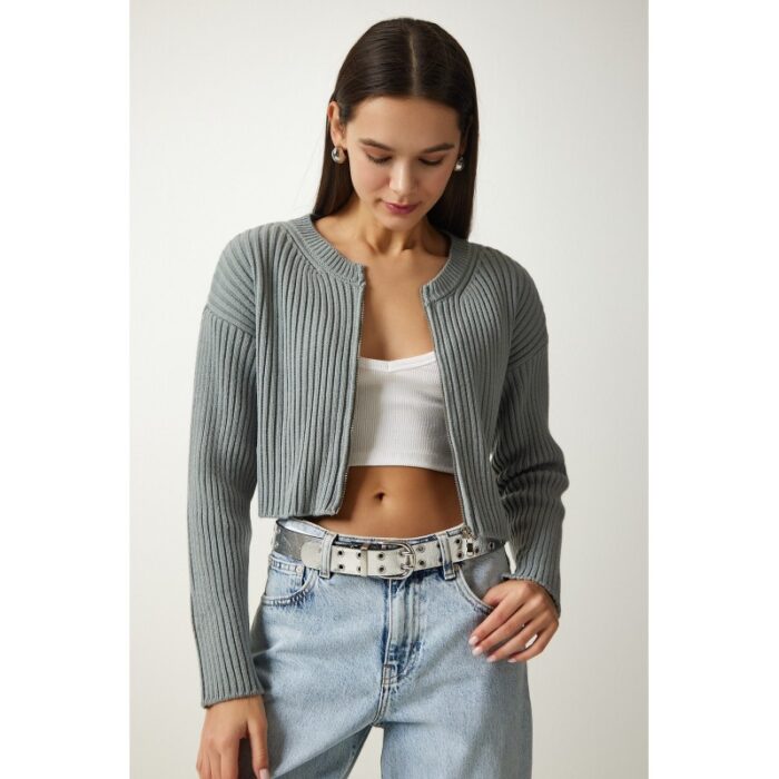 ⁦جاكيت صوف بسحاب لون سكني⁩ - الصورة ⁦4⁩