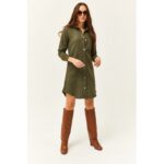 ⁦Olalook Women's Khaki Stash Shirt Dress فستان قميص⁩ - الصورة ⁦4⁩
