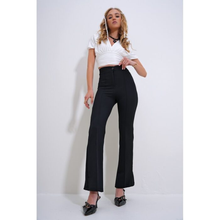 ⁦بنطال نسائي لايكرا باللون الأسود – Trend Alaçatı Stili⁩ - الصورة ⁦4⁩