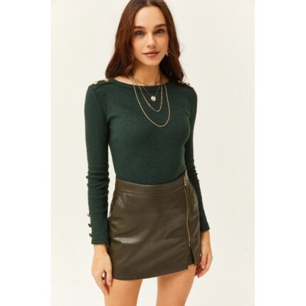 بلوزة شتوية باللون الزيتي One Size