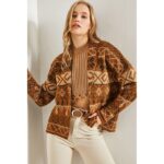 جاكيت باللون العسلي ملون One Size