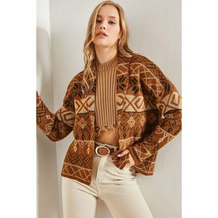 جاكيت باللون العسلي ملون One Size
