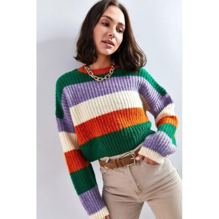 بلوزة صوف شتوية ملونه (اخضر واورنج وونهدي وايفوري) One Size