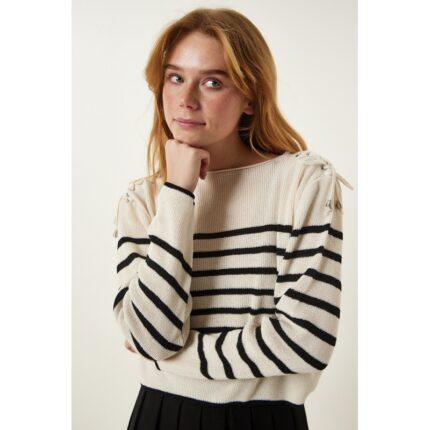 بلوزة صوف شتوية مقلمة One Size