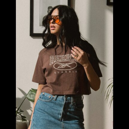 Reebok Women's Classics Archive Essentials Big Logo Crop- Brown