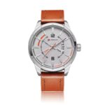 ساعه يد شبابيه جلد لون عسلي مع ارضيه ابيض