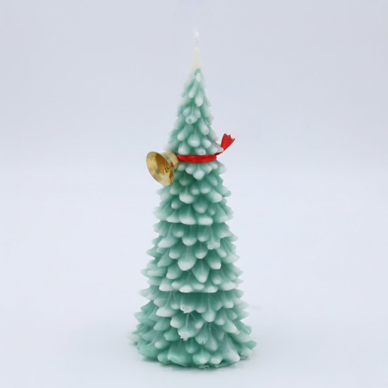 ⁦شمعة كريسماس معطرة على شكل شجرة حجم كبير مع جرس ذهبي لون أخضر وشبرة أحمر⁩ - الصورة ⁦1⁩