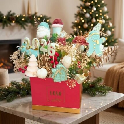 باقه شموع الكريسماس معطره حجم كبير مكون من 19 شمعه مع رقم 2026 وبوكس مع ورد مجفف