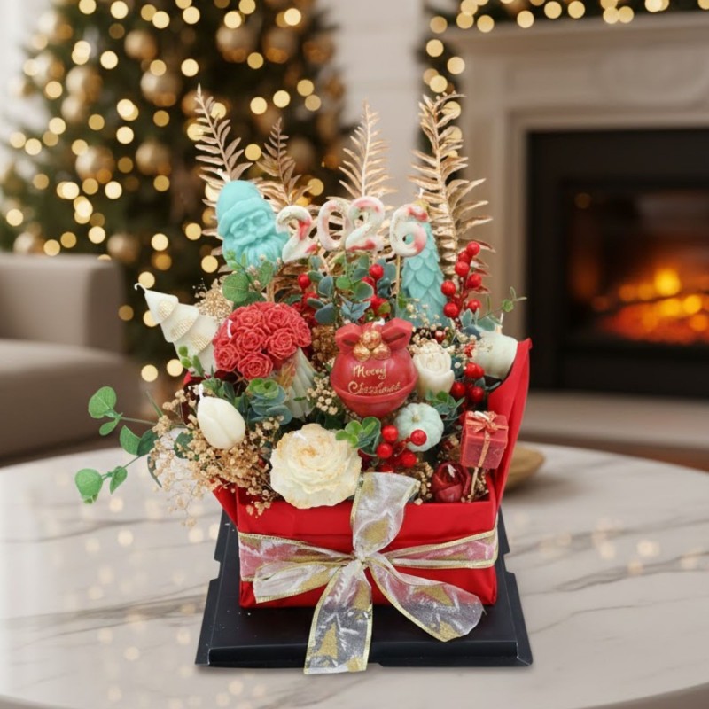 ⁦باقه شموع الكريسماس معطره حجم كبير مكون من 16 شمعه ورقم 2026 مع بوكس وورد مجفف⁩ - الصورة ⁦1⁩