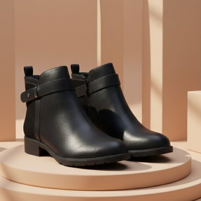 ⁦جزمة ساق متوسط الطول للنساء لون أسود⁩ - الصورة ⁦6⁩