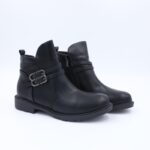 جزمة بسحاب تصميم ساق متوسط الطول للنساء لون أسود