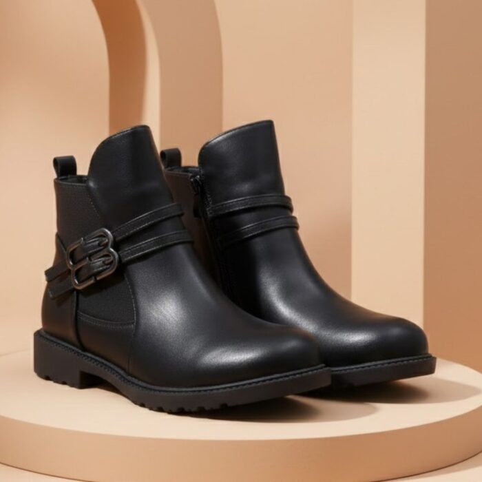 ⁦جزمة بسحاب تصميم ساق متوسط الطول للنساء لون أسود⁩ - الصورة ⁦6⁩
